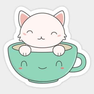 Kawaii Cute Coffee Cat T-Shirt Sticker